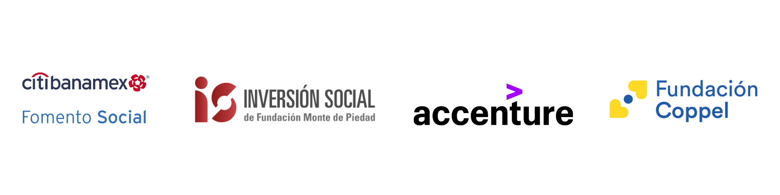 Logo aliados Nacional Monte de Piedad, Fundación COPPEL, Fomento social citi banamex y Axenture